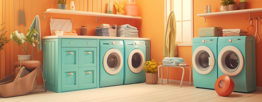 AI generated a laundry room with a lot of blue photo