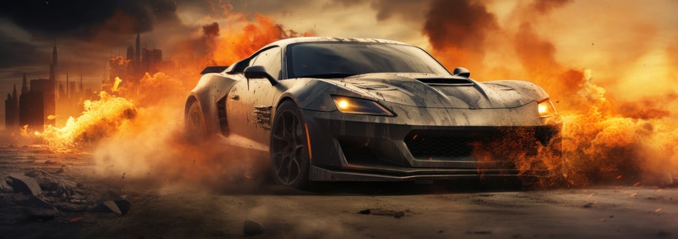 AI generated a sports car is burning out of control photo