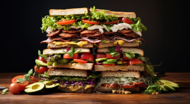 AI generated a stack of sandwiches is on top of a board photo