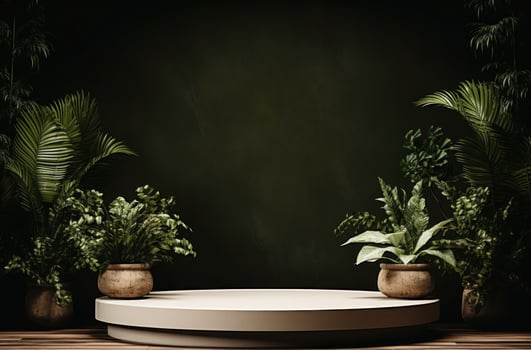 AI generated a white round podium on a dark background photo