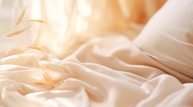 AI generated an elegant white sheet is on the bed with light shining on it photo