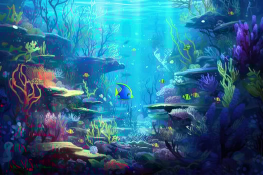 AI Generated Tropical sea underwater fishes on coral reef. Aquarium oceanarium wildlife colorful marine panorama landscape nature snorkel diving. AI Generative. photo