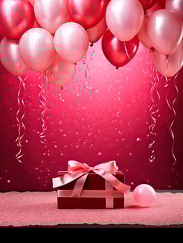 AI generated Portrait gift box with pink balloon AI Generative photo