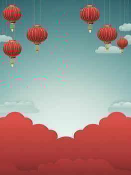 AI generated Portrait Chinese lantern with clouds AI Generative photo