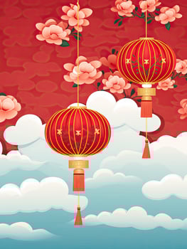 AI generated Portrait red Chinese lantern with flower AI Generative photo