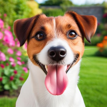 AI generated a golden. retriever sitting in the. grass. Petal Play. Beautiful, Spring Banner Capturing the Joy of a. Happy, Dog, AI generated photo
