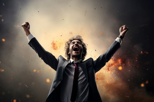 AI generated Jubilant man suit celebrating success. Generate Ai photo