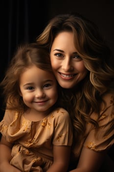 AI generated Happy mom holding her daughter playing together at home. AI Generated photo