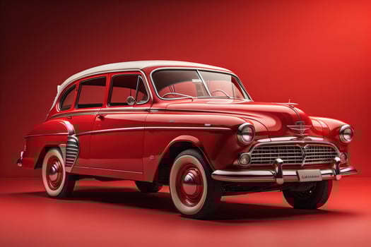 AI generated Classic car on a red background. generative ai photo
