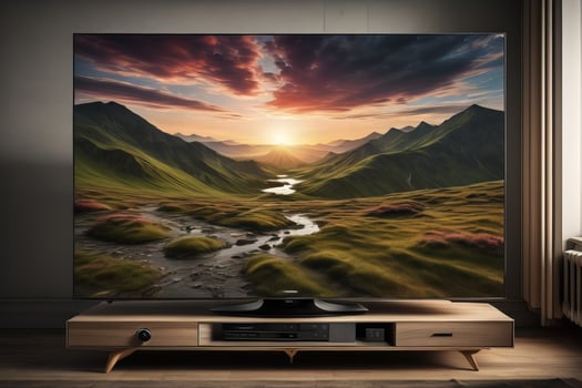 AI generated TV on the wooden cabinet in modern living room. ai generative photo