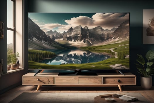 AI generated TV on the wooden cabinet in modern living room. ai generative photo
