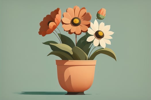 AI generated Flowerpot with daisies. Vector illustration in retro style. ai generative photo