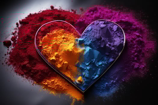 AI generated Celebration of love holi powder molded in a heart embrace, holi festival image download photo