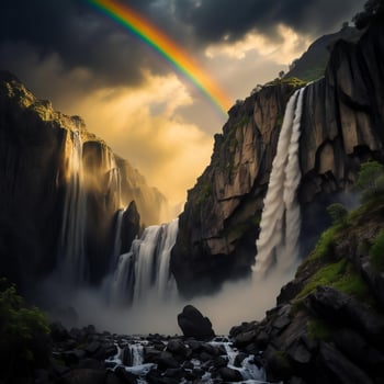 AI generated Rainbow over Victoria Falls in Zimbabwe, Africa, generative ai photo