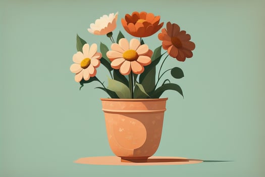 AI generated Flowerpot with daisies. Vector illustration in retro style. ai generative photo