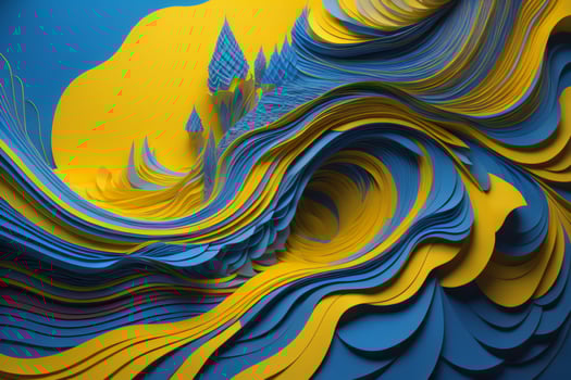 AI generated Abstract wavy background with blue and yellow colors. generative ai photo