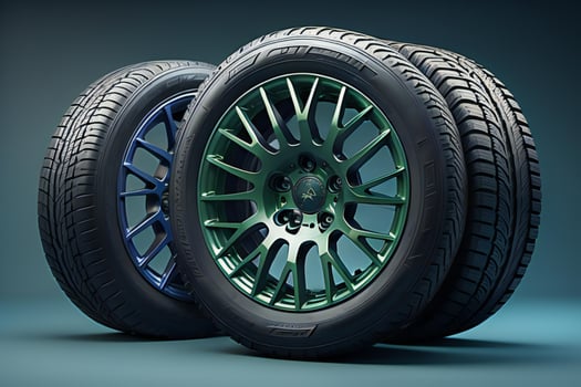 AI generated Car wheels on a blue background. ai generated photo