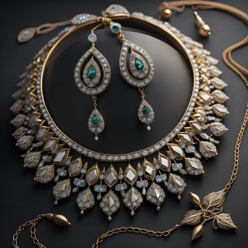 AI generated Luxury jewelry necklace with earrings and pendants on a black background. generative ai photo