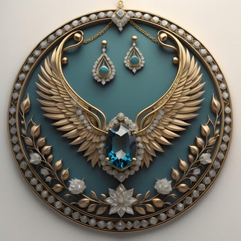 AI generated Luxury jewelry in the shape of a heart on a blue background. generative ai photo