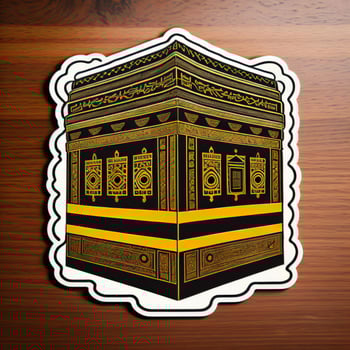 AI generated Kabaa sticker on wooden background. ai generated photo