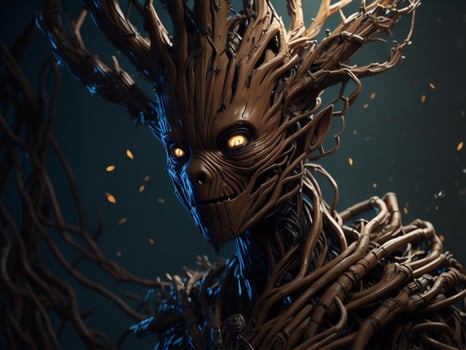 AI generated a Fantasy Tree Alien with a dark background. generative ai photo