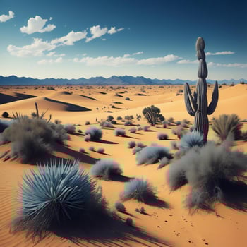 AI generated Desert landscape with cactuses and blue sky. generative ai photo