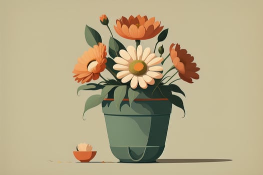 AI generated Flowerpot with daisies. Vector illustration in retro style. ai generative photo