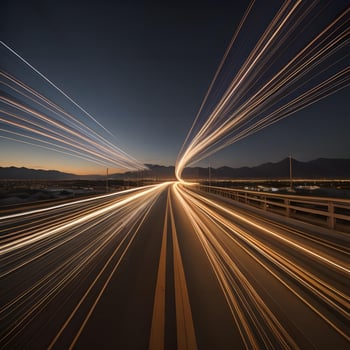 AI generated Car light trails on the bridge at night, long exposure photo. generative ai photo
