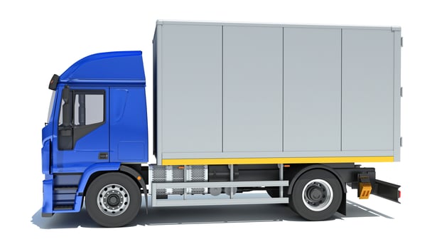 Transporter Box Truck 3D Rendering on White Background photo