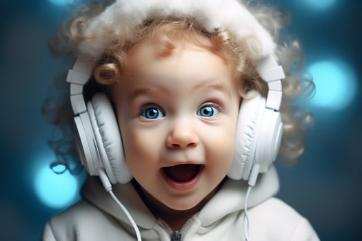 AI generated A Cute kid wearing a wireless headphone. Generative Ai. photo