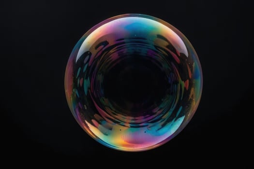 gradient multicolored rippled soap bubble black background photo