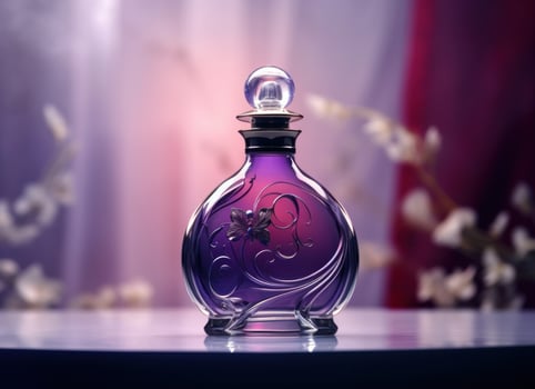 AI generated perfume bottle with purple background on its bottle, photo