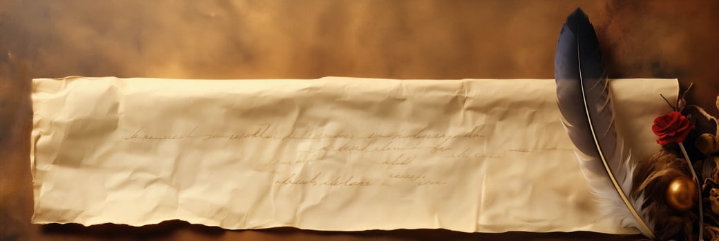AI generated A parchment paper scroll with quill and inkpot reminiscent of historic presidential documents background with empty space for text photo