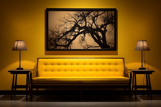 AI generated Minimal living room decoration style with yellow tone photo