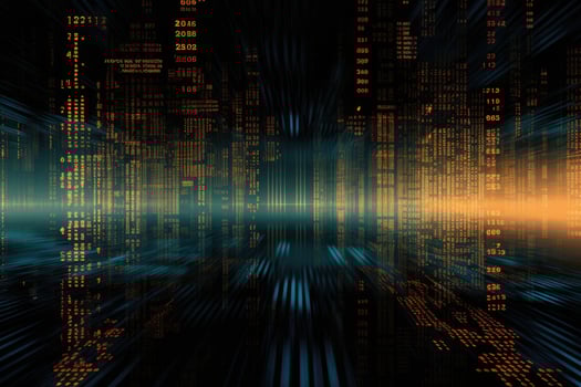 AI generated Abstract technology background with binary code. 3d render, illustration, Digital background with blue binary code and AI algorithms, Black background, AI Generated photo