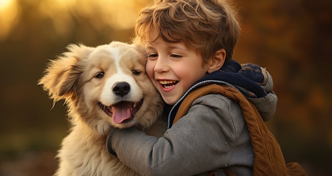 AI generated a boy and his dog smiling at each other photo