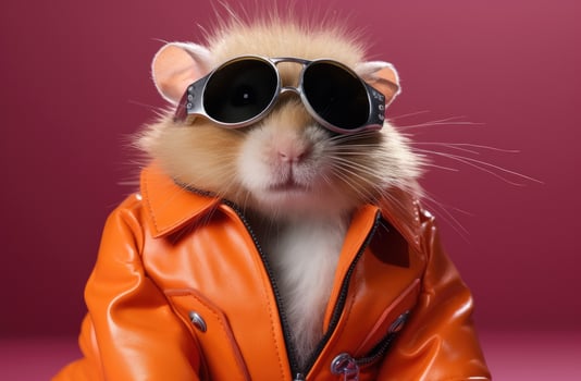 AI generated a hamster is wearing a leather jacket and sunglasses photo