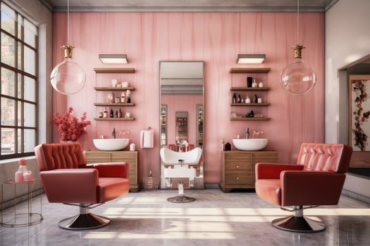 AI generated a salon room with pink furniture and chairs photo