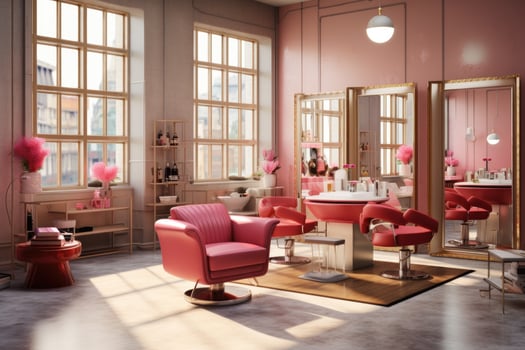 AI generated a salon room with pink furniture and chairs photo