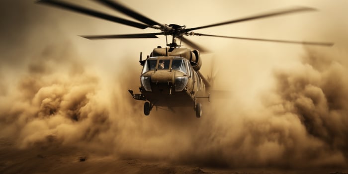 AI generated armed forces helicopter in a sand storm photo