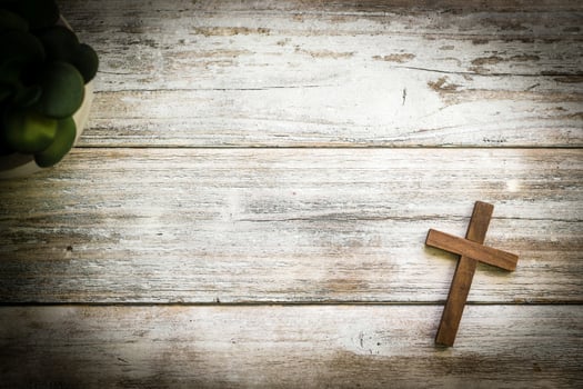 Christian Cross and Vintage Wooden Background photo