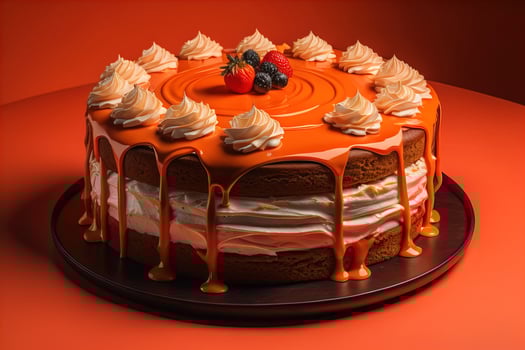 AI generated Chocolate cake with cream on a solid color background. Toned. ai generative photo