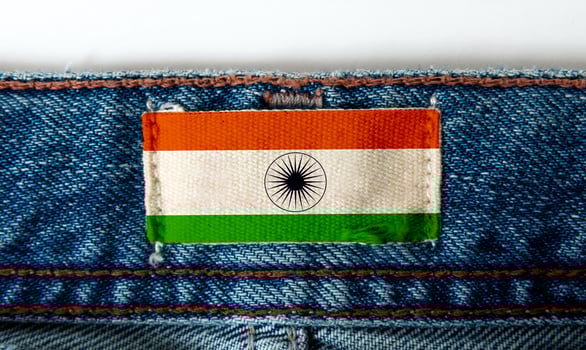 Flag on the label of the jeans photo