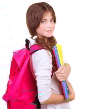 Cute schoolgirl with textbooks photo