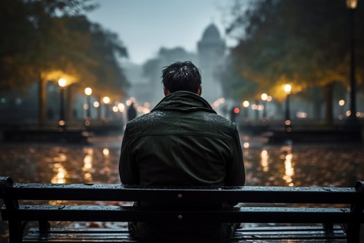 AI generated City rain contemplation person on a bench absorbs the wet ambiance photo