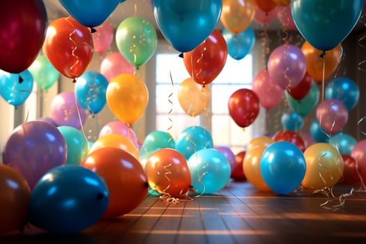 AI generated Birthday jubilation Colorful balloons deck the sides in cheerful celebration photo