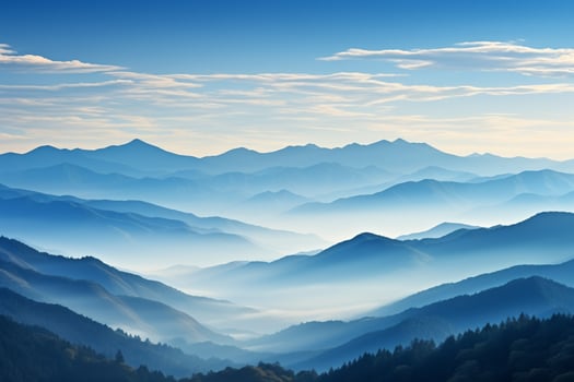 AI generated Morning serenity mountains stand against a clear, blue sky backdrop photo