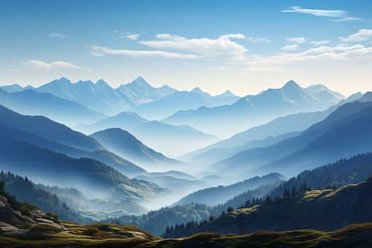 AI generated Serenade of mountains a tranquil morning against a clear sky photo