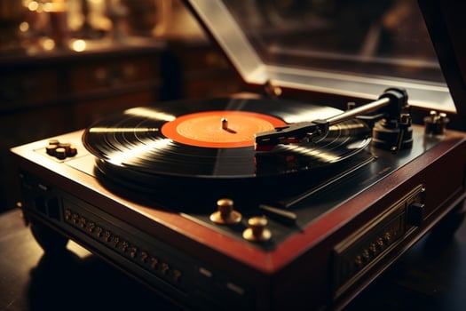 AI generated Nostalgic vibes vintage vinyl spins on an antique record player photo