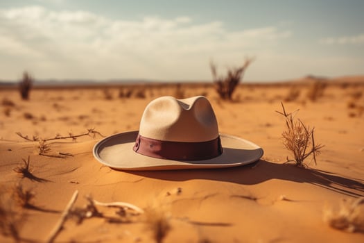 AI generated Stylish hat rests against the backdrop of sandy desert surroundings photo